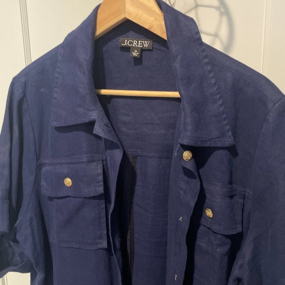 J.Crew Women's 20 Navy Blue Linen The Perfect Shirt Button Down Casual Shirt